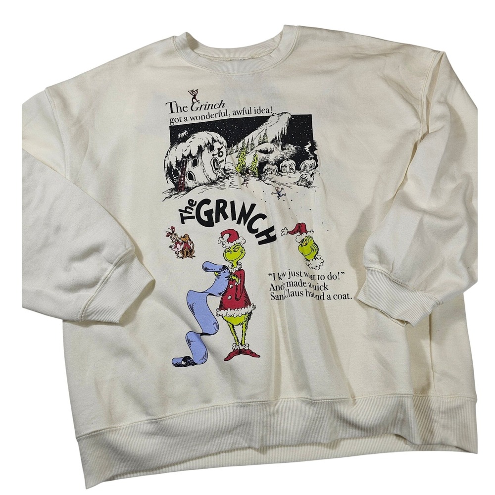 The Grinch Dr Seuss Christmas Sweatshirt Cream XXL 20 Merry Grinchmas Pullover